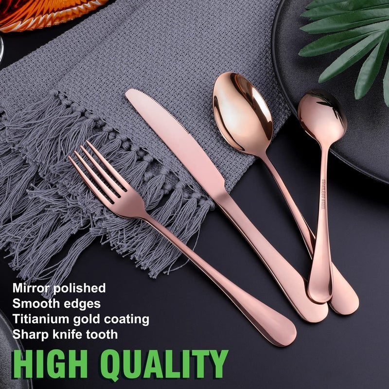 OGORI Copper/Rose Gold Silverware Set, OGORI 24-Piece Stainless Steel Flatware Set, Service of 6 - Image 2